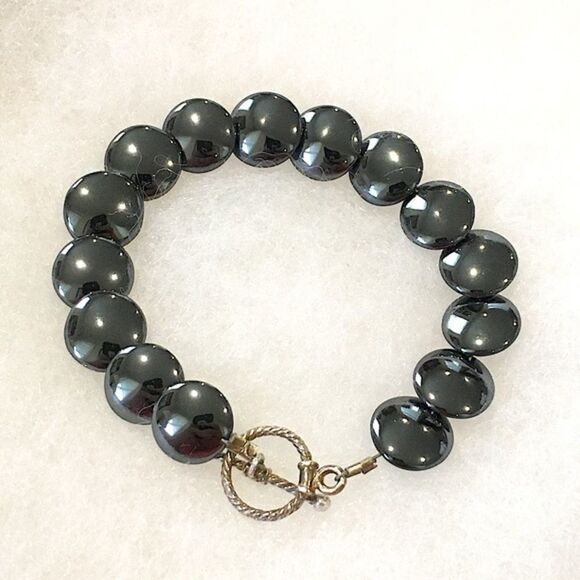 Genuine Hematite Sterling Silver 925 VTG Bracelet - Picture 1 of 9